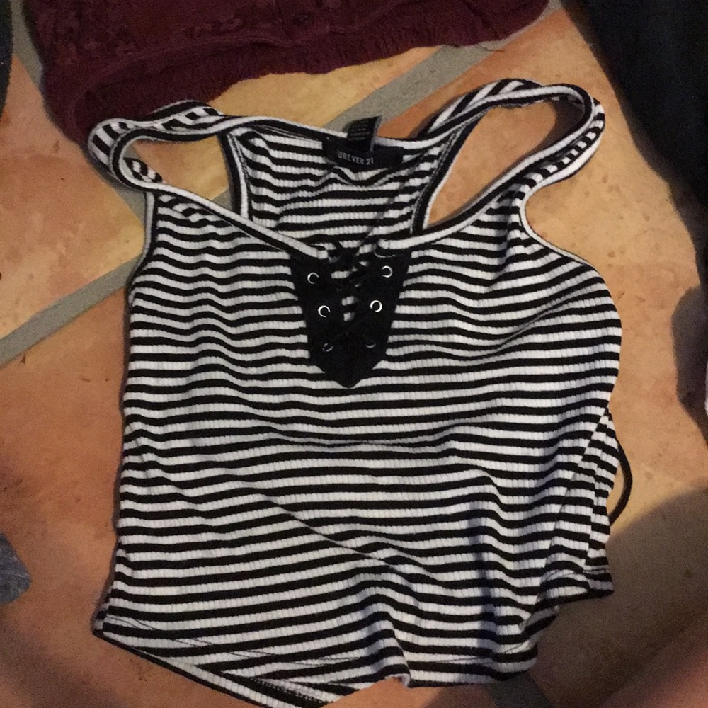 Black and white cropped tie up shirt